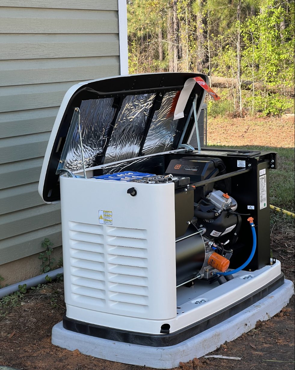 Standby generator installed beside a home in the Midlands by Fogle & Sons Electric