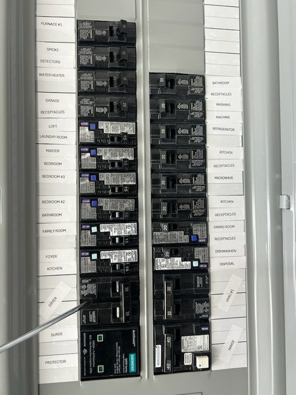Fully labeled electrical panel with every circuit clearly marked by Fogle & Sons Electric